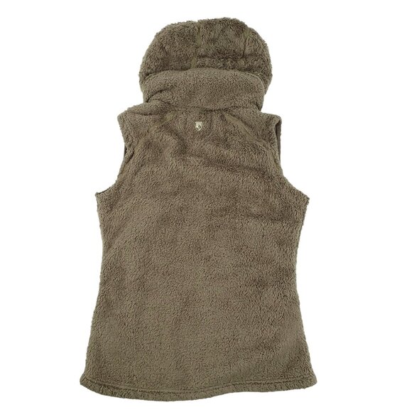 Kuhl Flight Vest Women Small Brown Deep Pile Sherpa Fleece Full Zip Hidden Hood - Picture 6 of 12